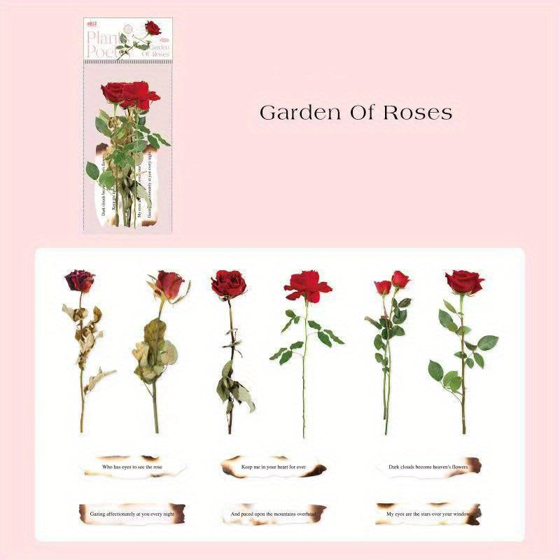 12pcs 3D Red Rose & Tulip Waterproof Stickers Set for Scrapbooking & Journaling