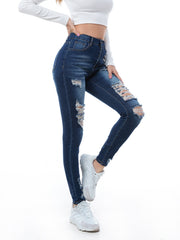 High Waist Skinny Jeans Distressed Stretchy Denim Pants