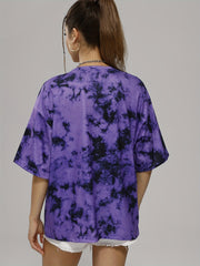 Tie Dye Loose Sports T Shirt Crew Neck Short Sleeve Top