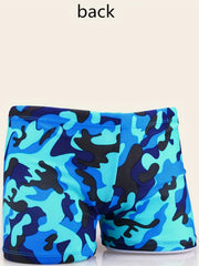 Boys Camo Swim Trunks & Cap Quick Dry for Beach Vacation Kids Summer Clothes