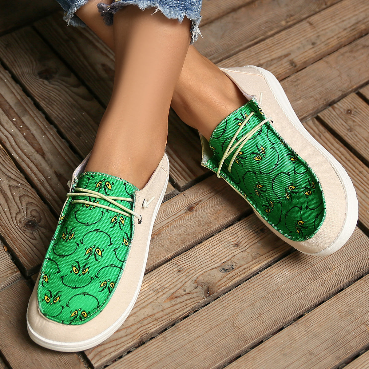 Funny Christmas Print Canvas Slip-On Shoes