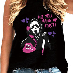 Skull & Letter Print Crew Neck Tank Top for Women