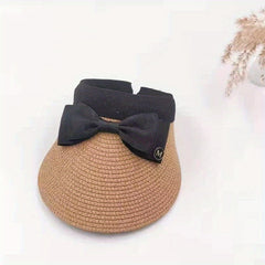 Bow Decor Sun Visor Hat Casual UV Protection Foldable Straw Sun Hat