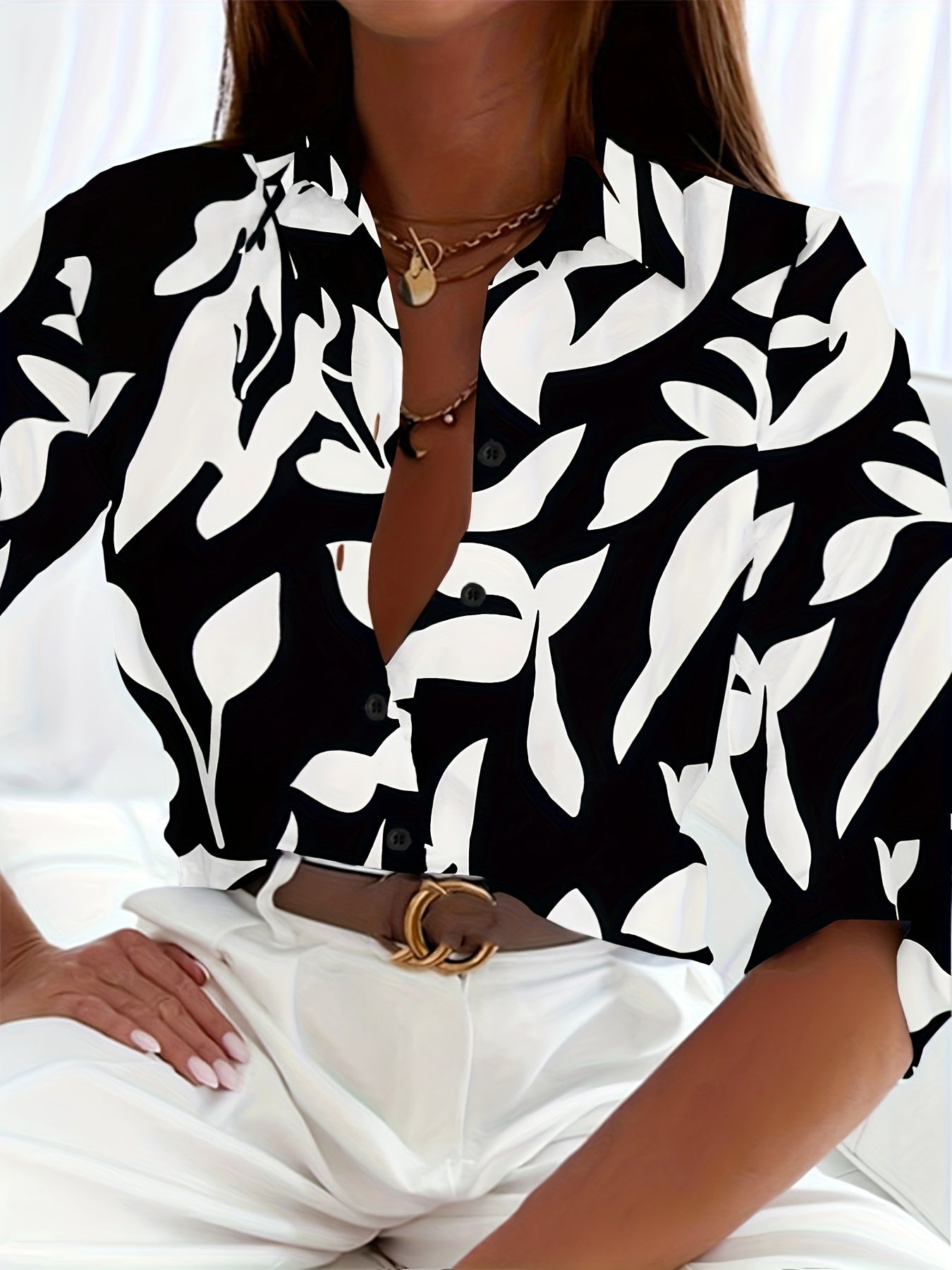 Floral Print Long Sleeve Button-Up Blouse
