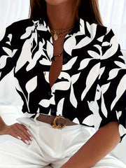 Floral Print Long Sleeve Button-Up Blouse
