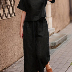 Two piece Set Crew Neck Short Sleeve T shirt & Wide Leg Pants