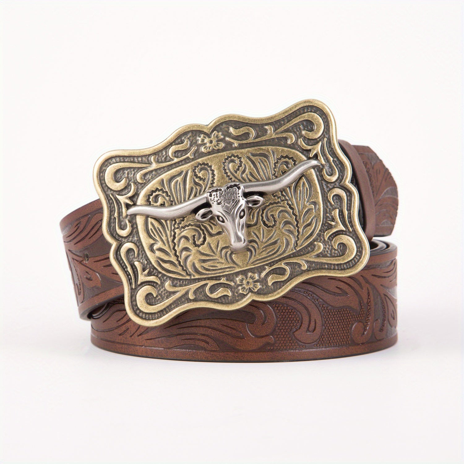 Cow Head Men's Retro Embossed Leather Belt