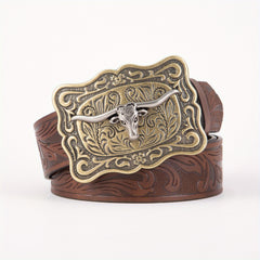 Cow Head Men's Retro Embossed Leather Belt