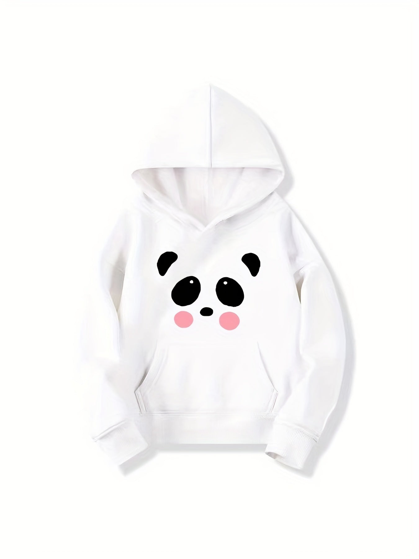 Girls Cartoon Face Print Hooded Sweatshirt Top