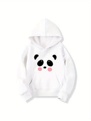 Girls Cartoon Face Print Hooded Sweatshirt Top