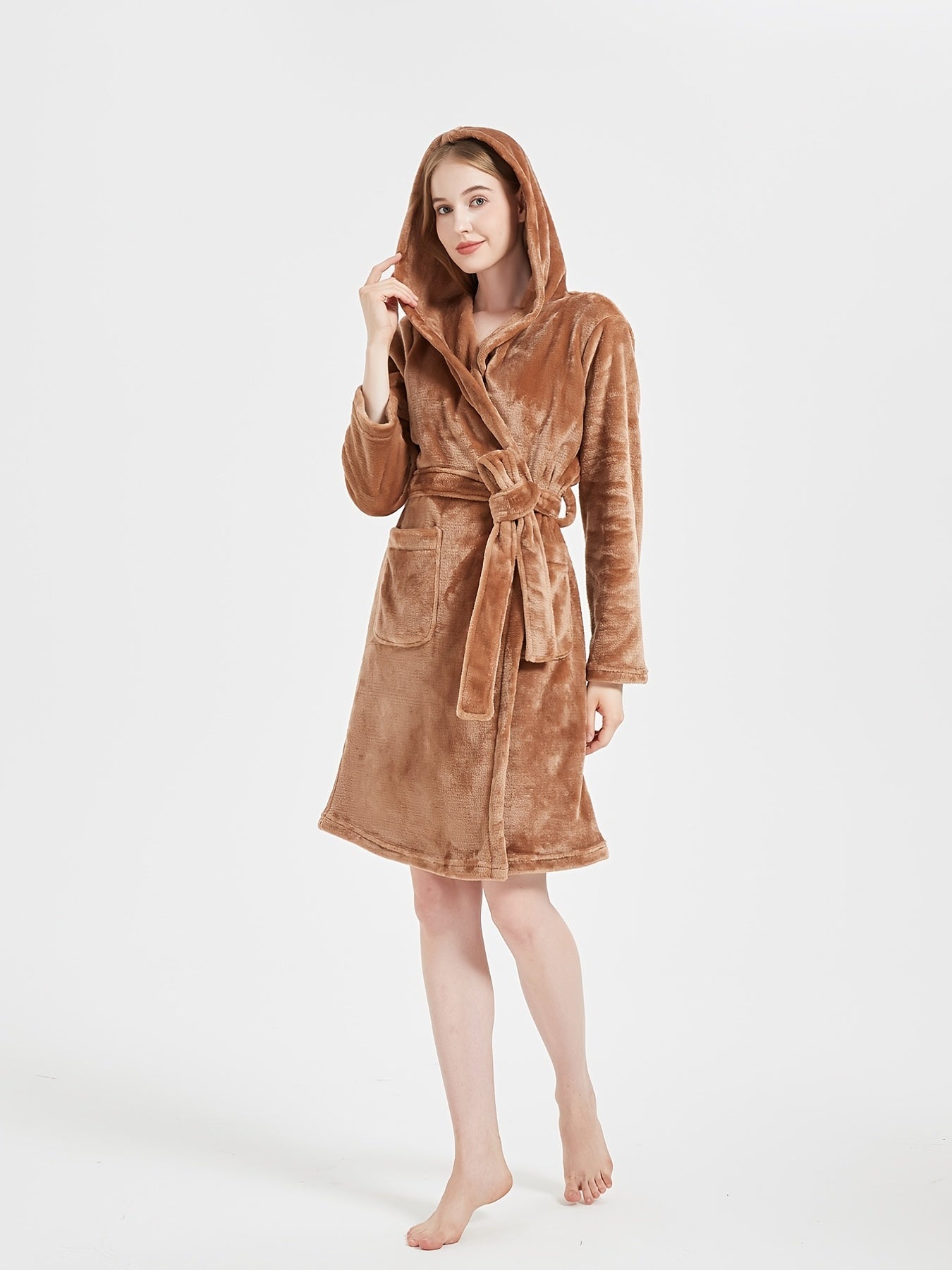 Cozy Fuzzy Hooded Lounge Robe with Pockets