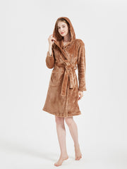 Cozy Fuzzy Hooded Lounge Robe with Pockets