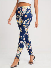 Vintage Floral Print Leggings High Waist Slim Long Length Leggings