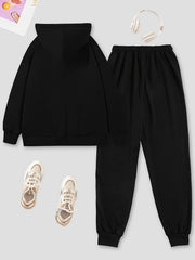 Letter Print Hoodies & Jogger Pants Set Solid Long Sleeve