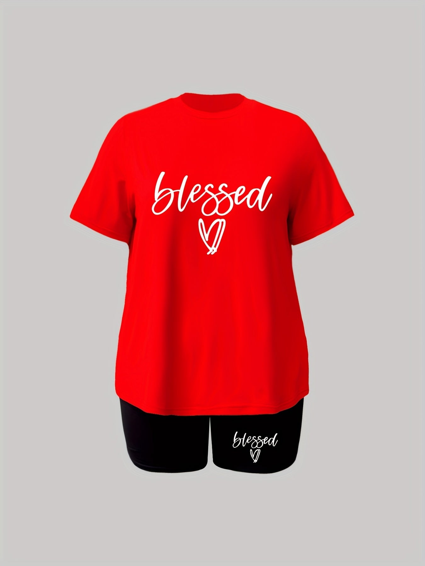 Casual Two Piece Set Women's Plus Tee & Shorts Set