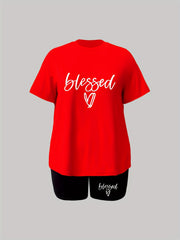 Casual Two Piece Set Women's Plus Tee & Shorts Set