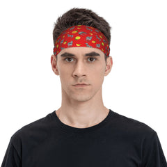 Horse Headband Non Slip Red & Grey Equestrian Pattern Running Horses Breathable