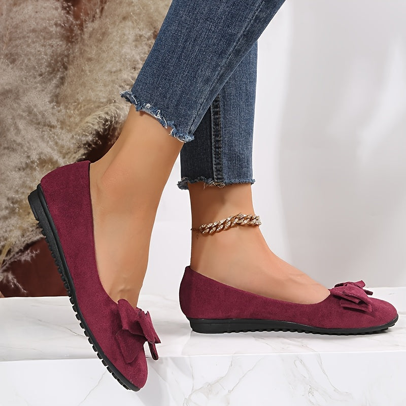Women's Bowknot Slip On Flat Shoes Soft Sole Non-slip Casual Micro Suede Shoes