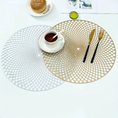 6pcs Round Bronzing Placemats Hollow Out Washable Anti-slip Table Mats