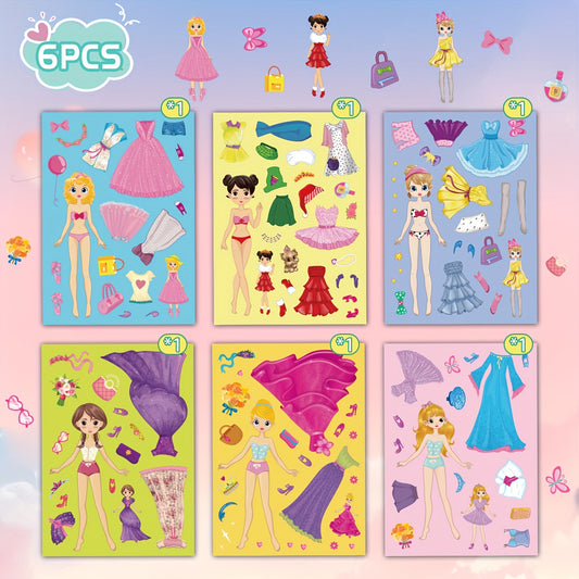 12pcs Princess Dress Up Stickers DIY Decals Self Adhesive PVC