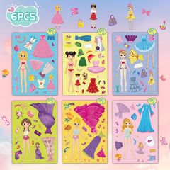 12pcs Princess Dress Up Stickers DIY Decals Self Adhesive PVC