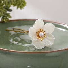 Camellia Hair Clip Faux Pearl Flower Vintage Accessory