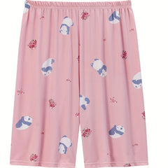 Panda & Floral Print Pajama Shorts