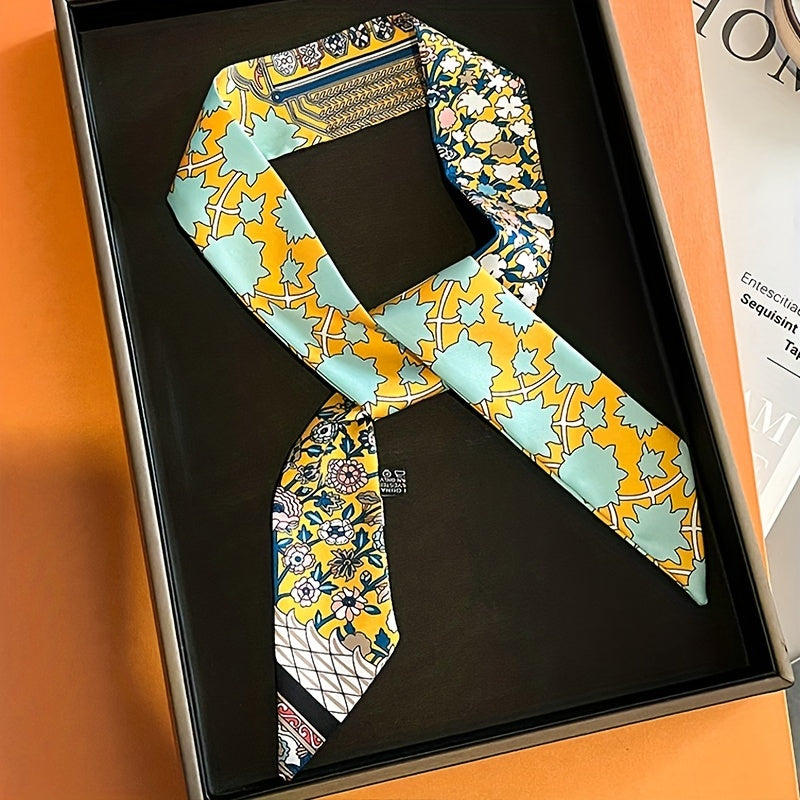 Vintage Floral Print Skinny Scarf Ribbon Neck Tie