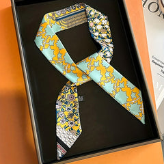 Vintage Floral Print Skinny Scarf Ribbon Neck Tie