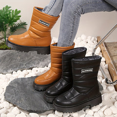 Faux Leather Fur Lined Snow Boots Waterproof Non Slip