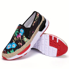 Women's Chinese Style Floral Print Loafers Slip On Espadrilles