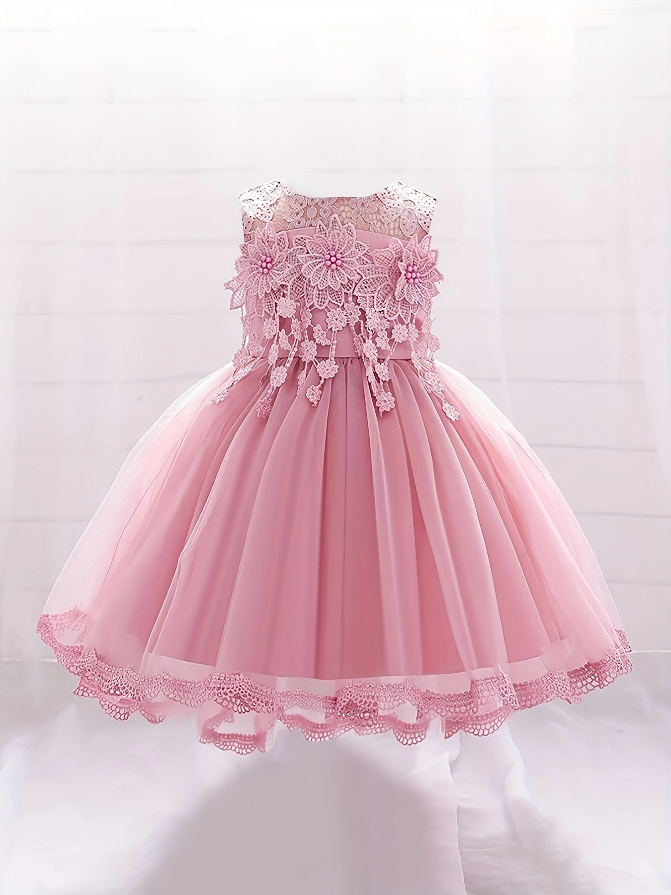 Mesh Floral Gown Dress Baby One year old Baby Birthday Party Wedding Flower Girl