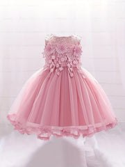 Mesh Floral Gown Dress Baby One year old Baby Birthday Party Wedding Flower Girl
