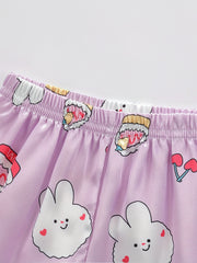 Toddler Girl's Cartoon Rabbit Satin Pajamas Set