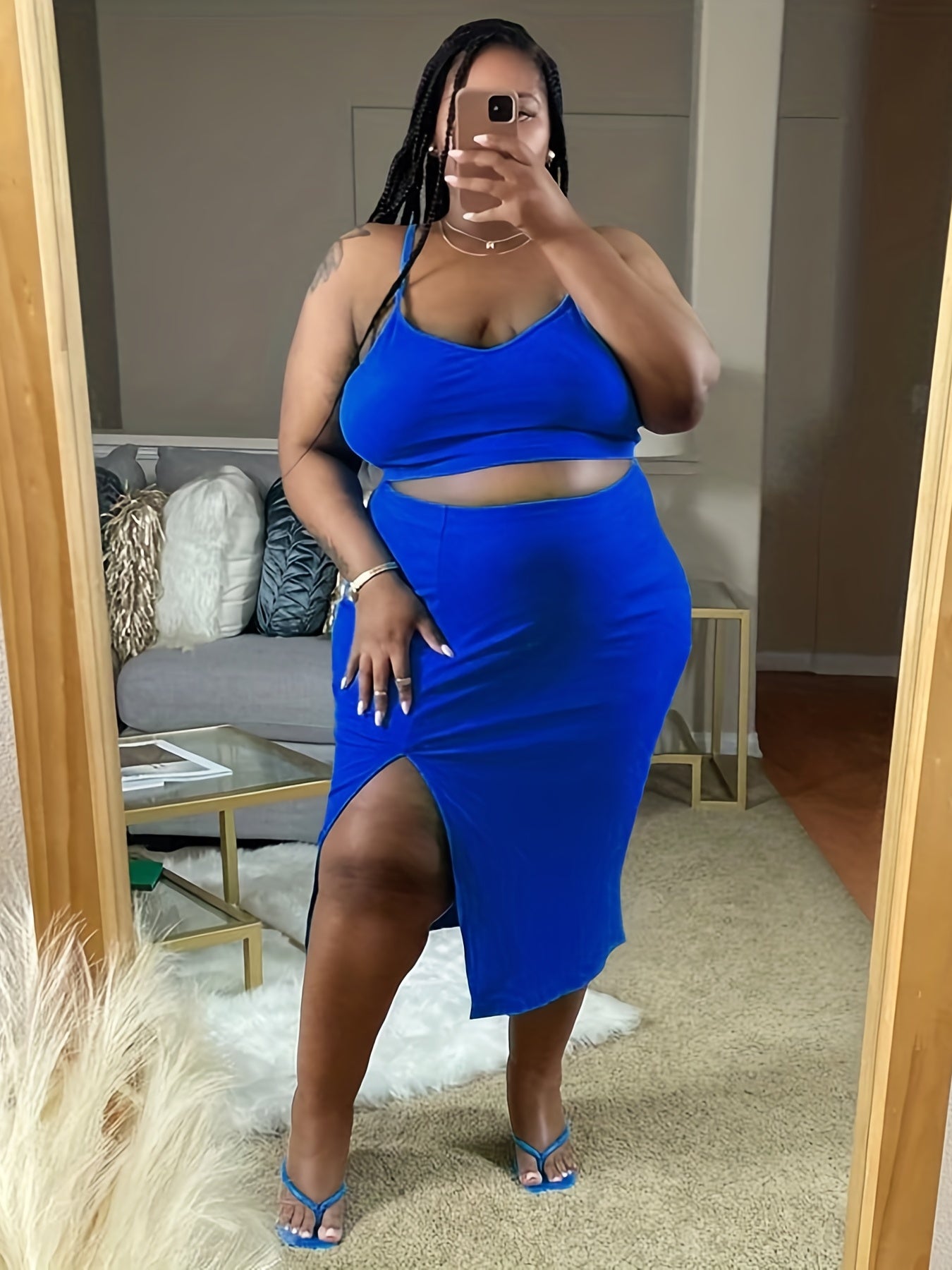 Sexy V Neck Crop Cami Top & Bodycon Skirt Two Piece Set