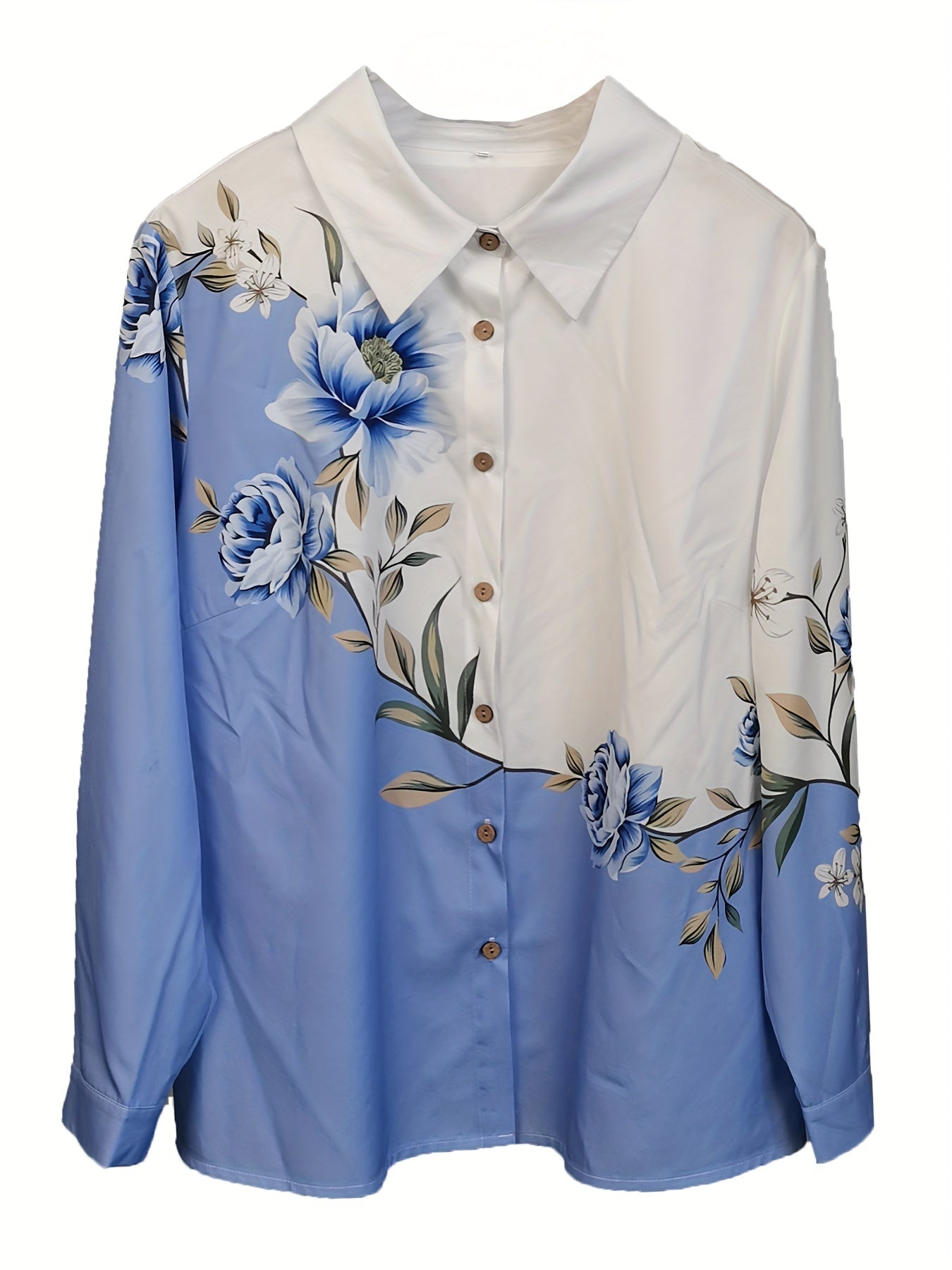 Colorblock Floral Print Button Up Blouse
