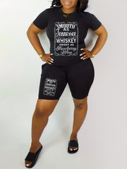 Slogan Print Short Sleeve Crop Top & Shorts Set