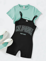 Girls 2 Piece Outfits Short Sleeve Crop Top Cami Shorts Romper for Vacation