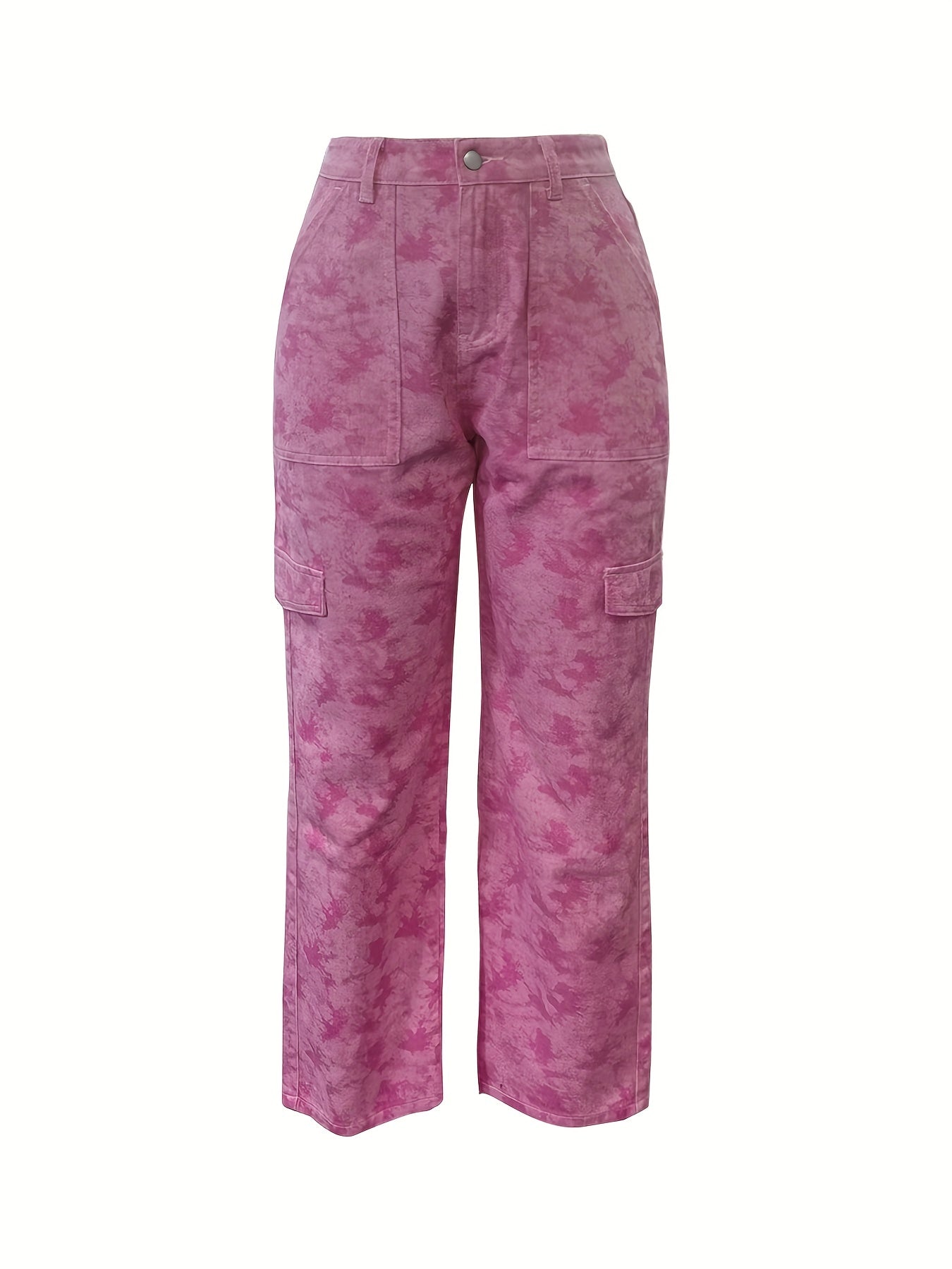 Pink Tie Dye Print Jeans Loose Casual Straight Leg Denim Pants
