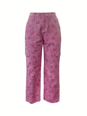 Pink Tie Dye Print Jeans Loose Casual Straight Leg Denim Pants