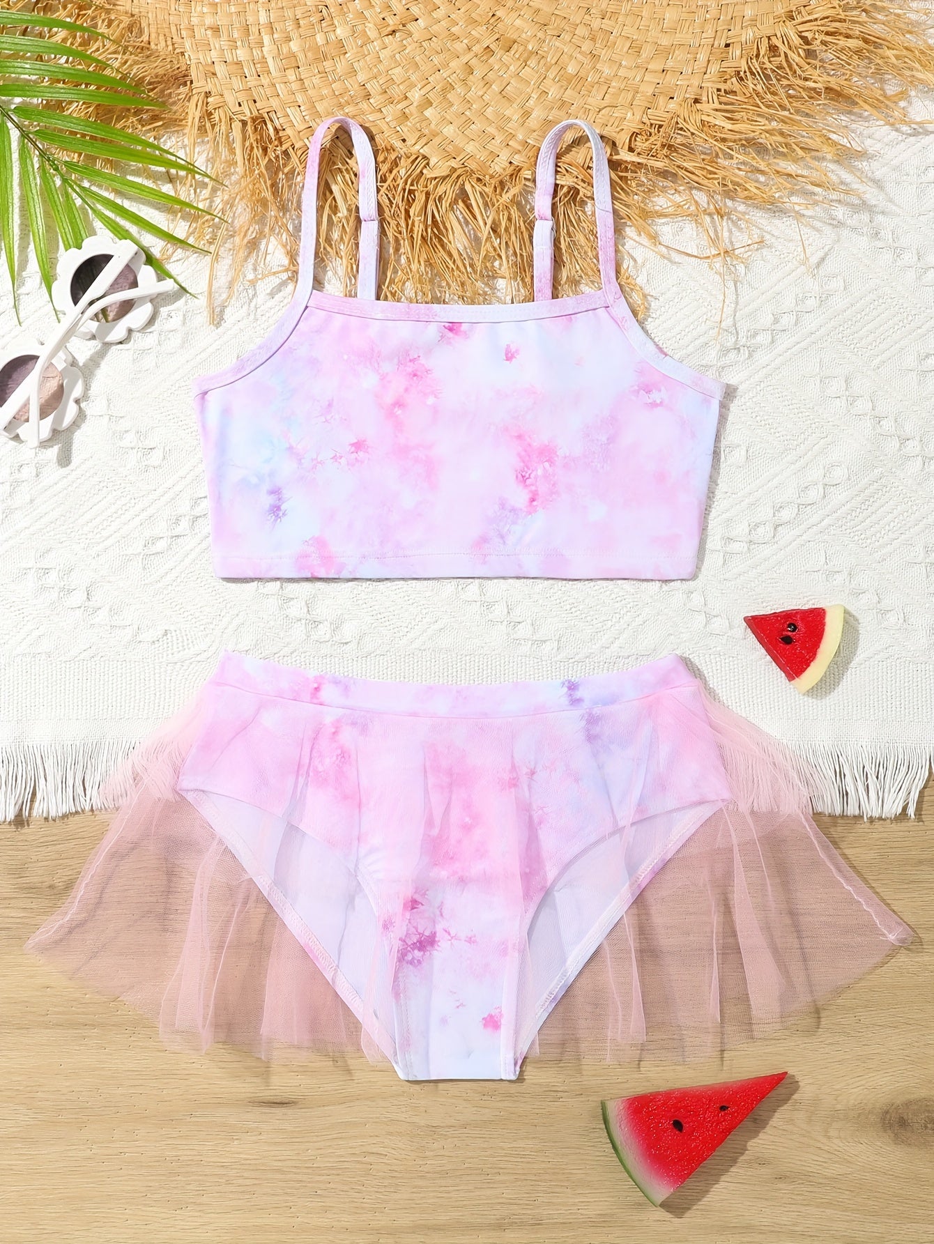 Girls Tie Dye 2pc Swimwear Set Top Tutu Briefs Summer Gift