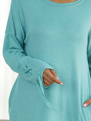 Lace Up Long Sleeve Stretch Dress With Pockets