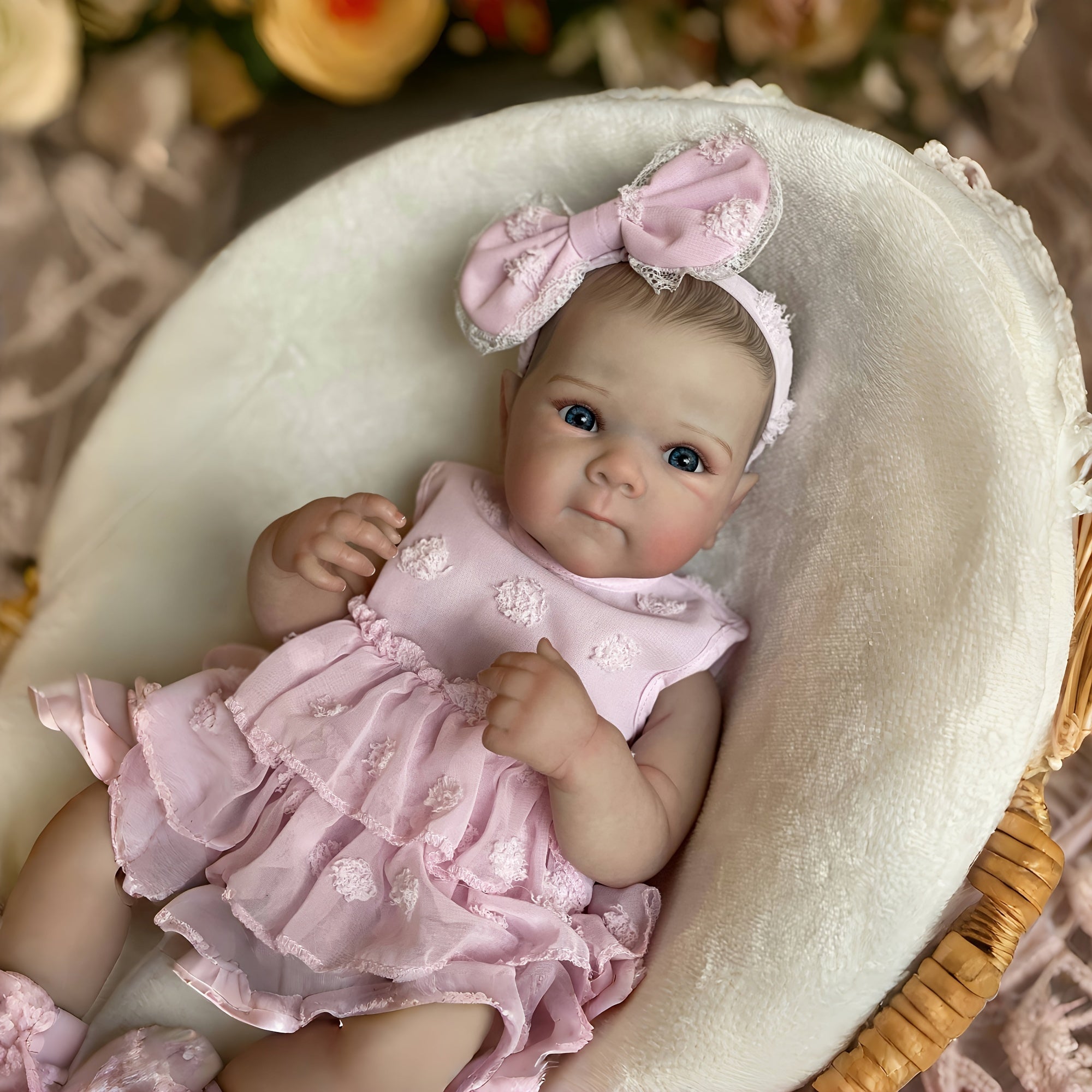 Adorable Bettie Doll Soft Full Body Waterproof Painted Pink Dress Butterfly Knot