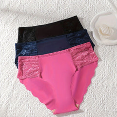 3 Pack Women's Plus Sexy Lace Trim Seamless Briefs Set
