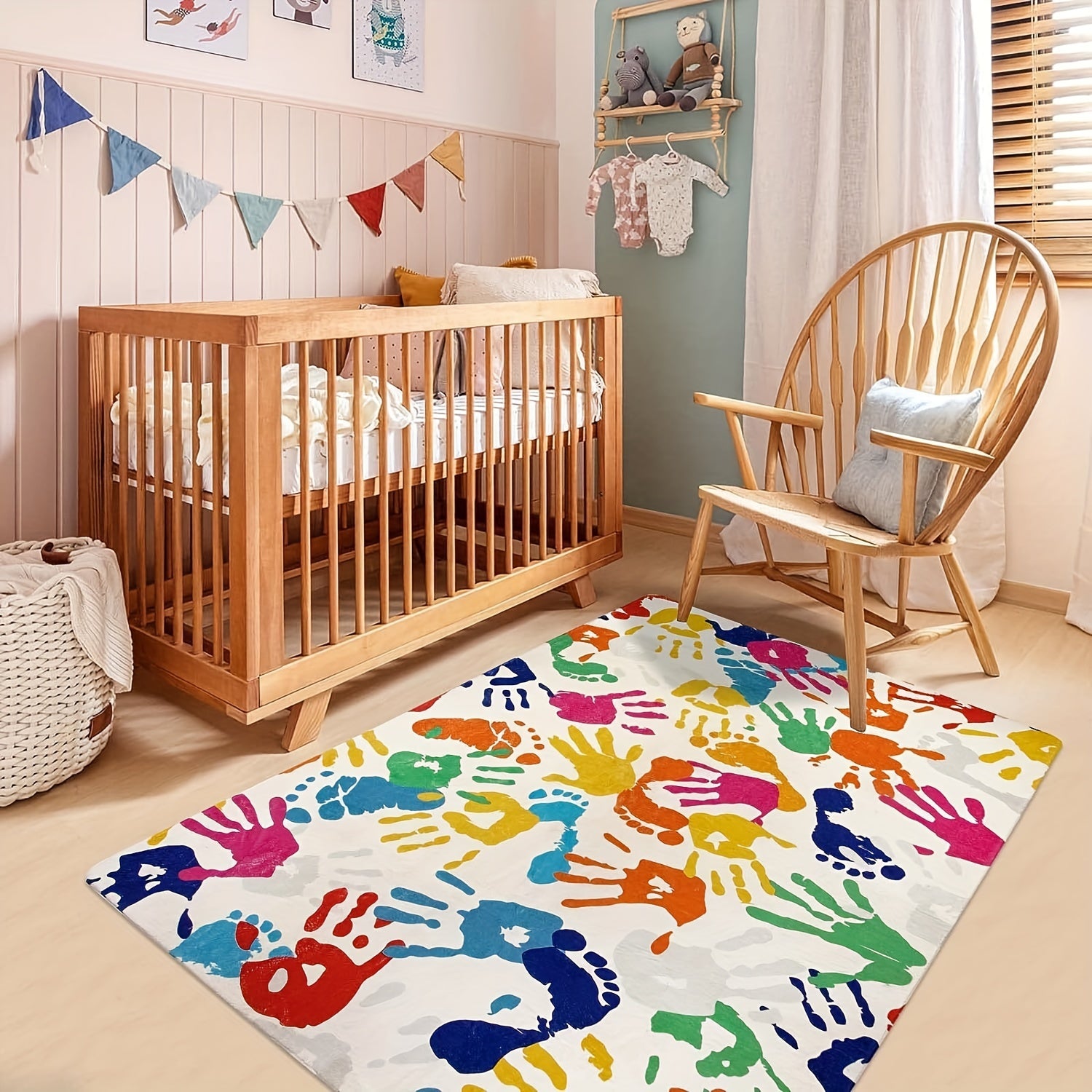 Soft Fluffy Hand Print Carpet Area Rug Non Slip Backing