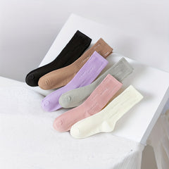 Women's Plus Size Crew Socks Set - Ripped Minimalist Solid Crew Socks 6pcs