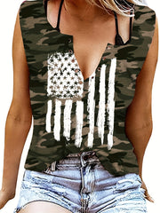 American Flag Print Tank Top Sleeveless Crew Neck Women's Clothing