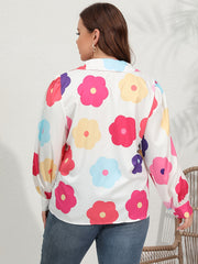 Vacay Blouse Floral Lantern Sleeve Button Up