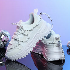 Women's Mesh Panel Platform Sneakers Lace Up Sporty Shoes