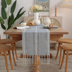 Boho Tassel Embroidered Table Runner 12 9x72in